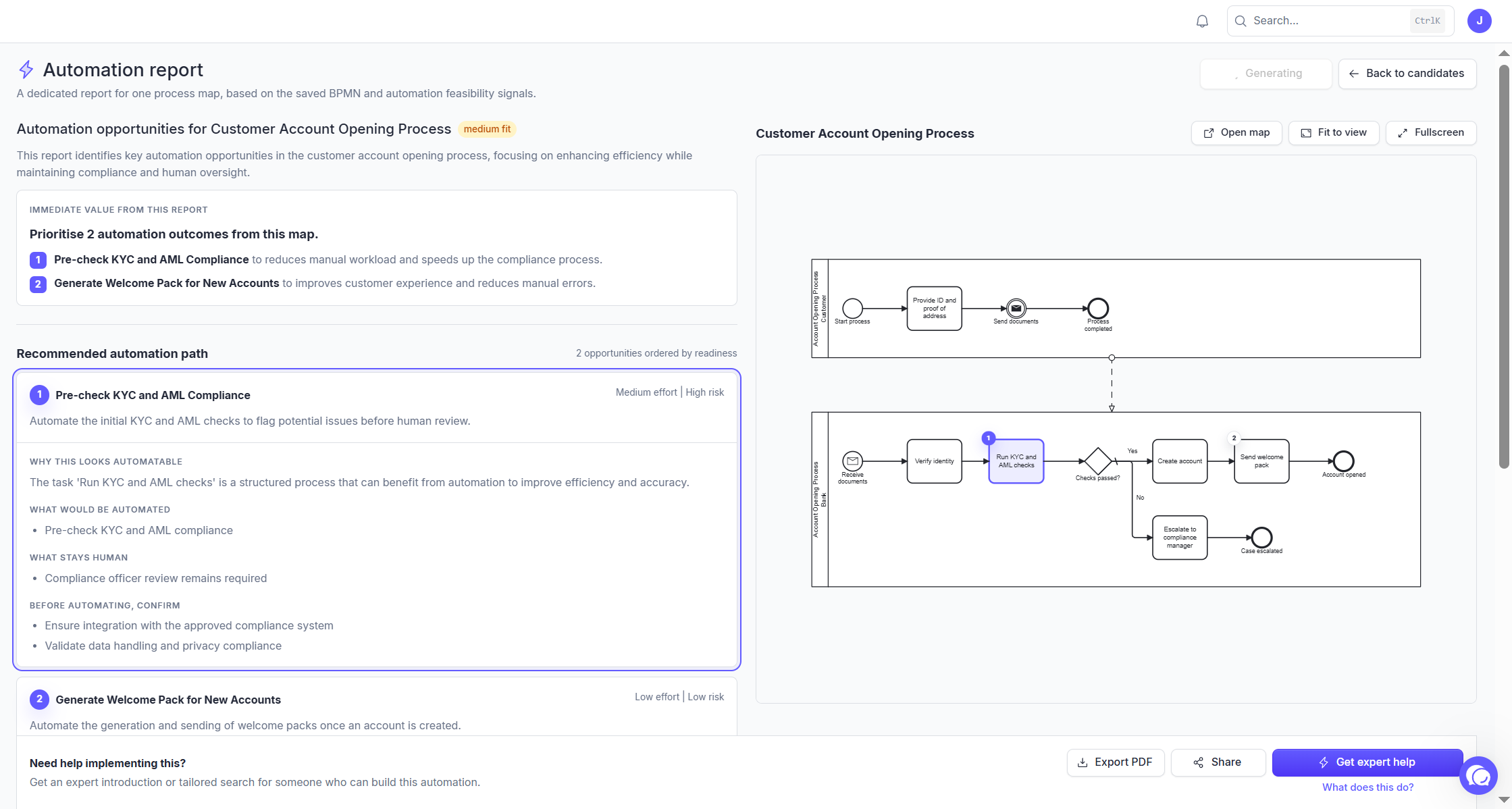 Automation opportunities report in BA Copilot