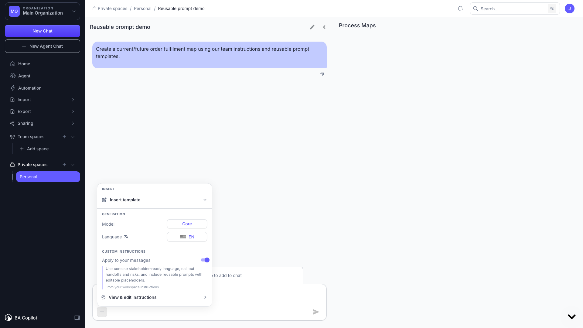 Custom instructions and prompt templates